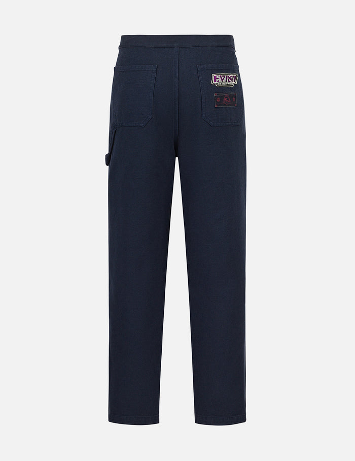 Slogan Appliqué Embroidery Straight Fit Worker Chino