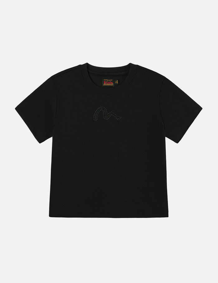 Slogan Embroidery and High-heeled Seagull Slim Fit T-Shirt