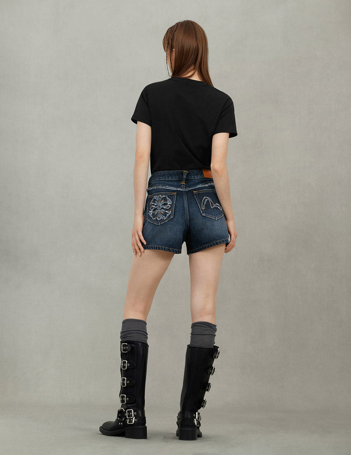 Slogan Embroidery and High-heeled Seagull Slim Fit T-Shirt