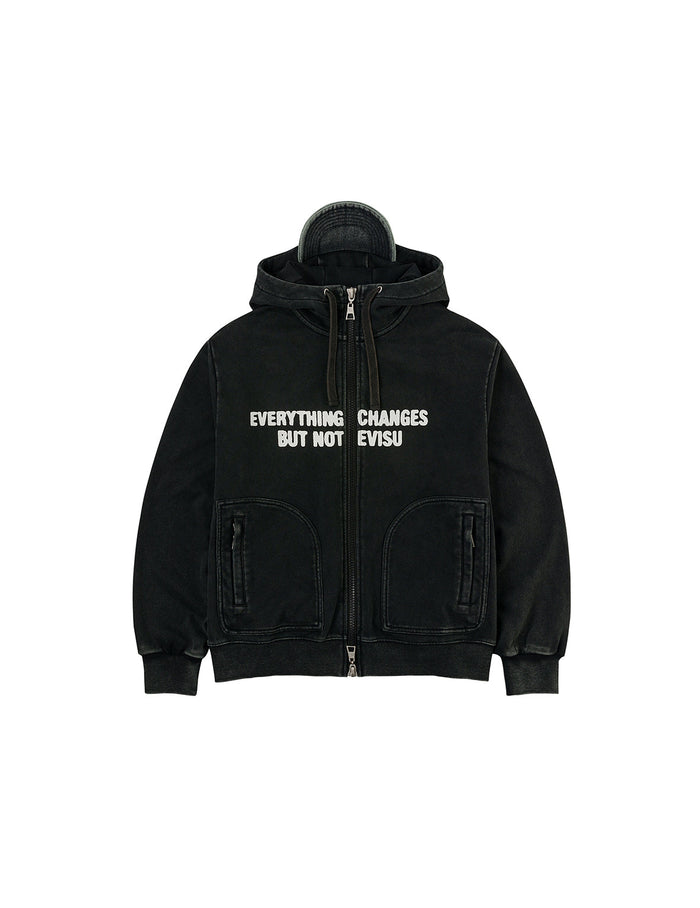 Slogan Print Oversized with Cap Hooded Jacket