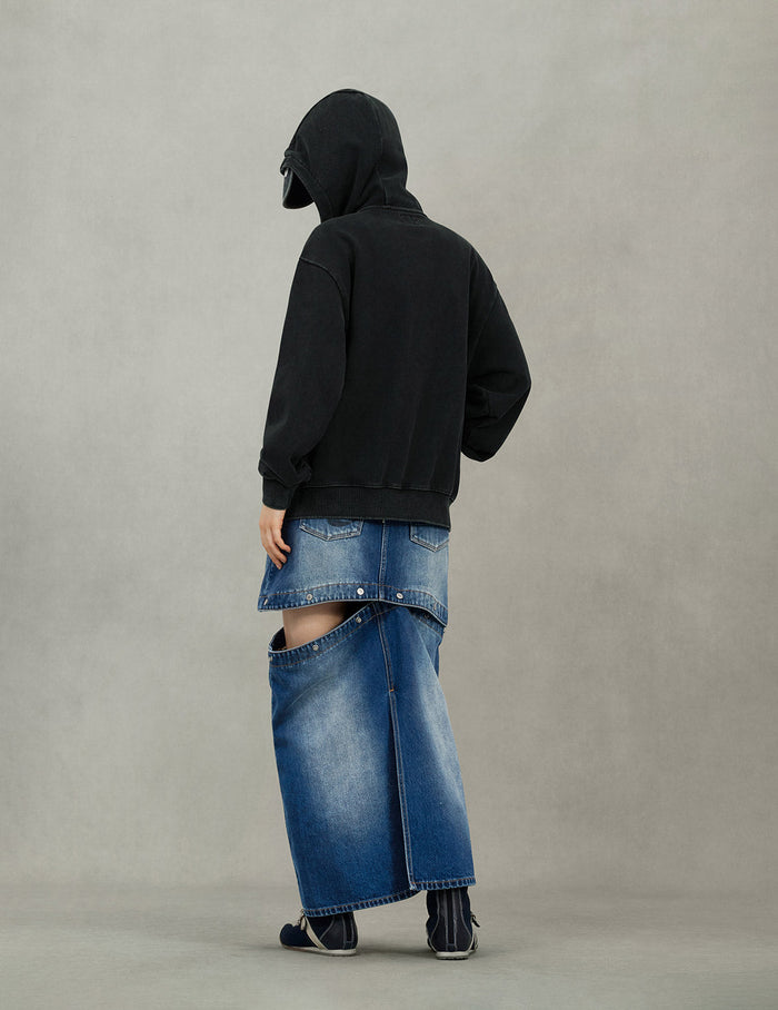 Slogan Print Oversized with Cap Hooded Jacket