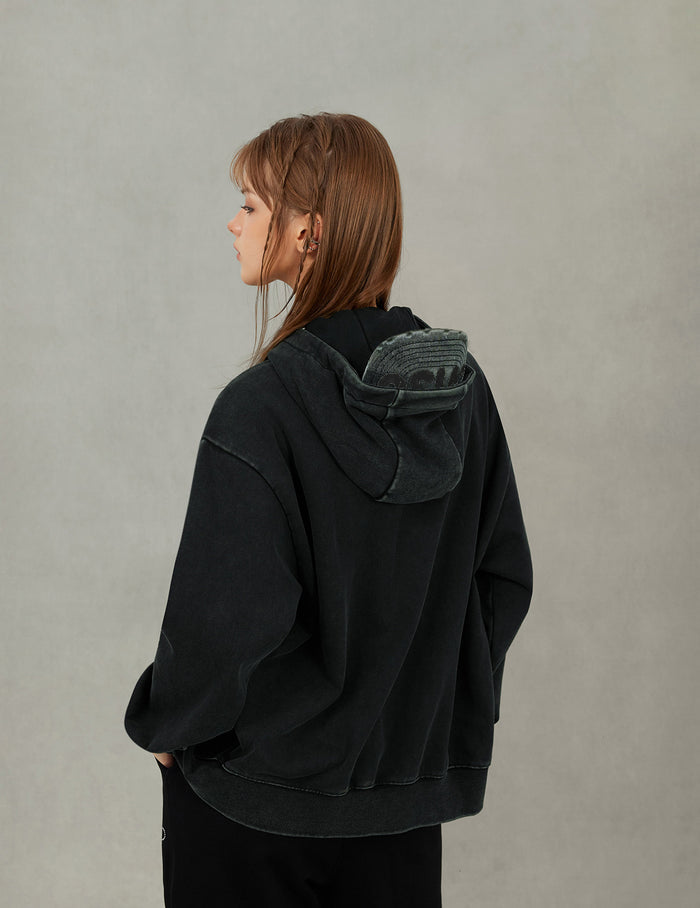Slogan Print Oversized with Cap Hooded Jacket