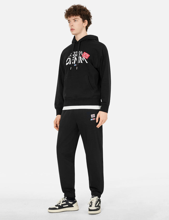 Slogan Print with Godhead Patch Embroidery Relax Fit Hoodie