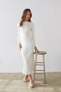 white-image | front-image | white satin tie cowl back long sleeve maxi dress | bridal | satin dress | maxi dress | rehersal dinner dress | white maxi dress | satin maxi dress | satin white dress |