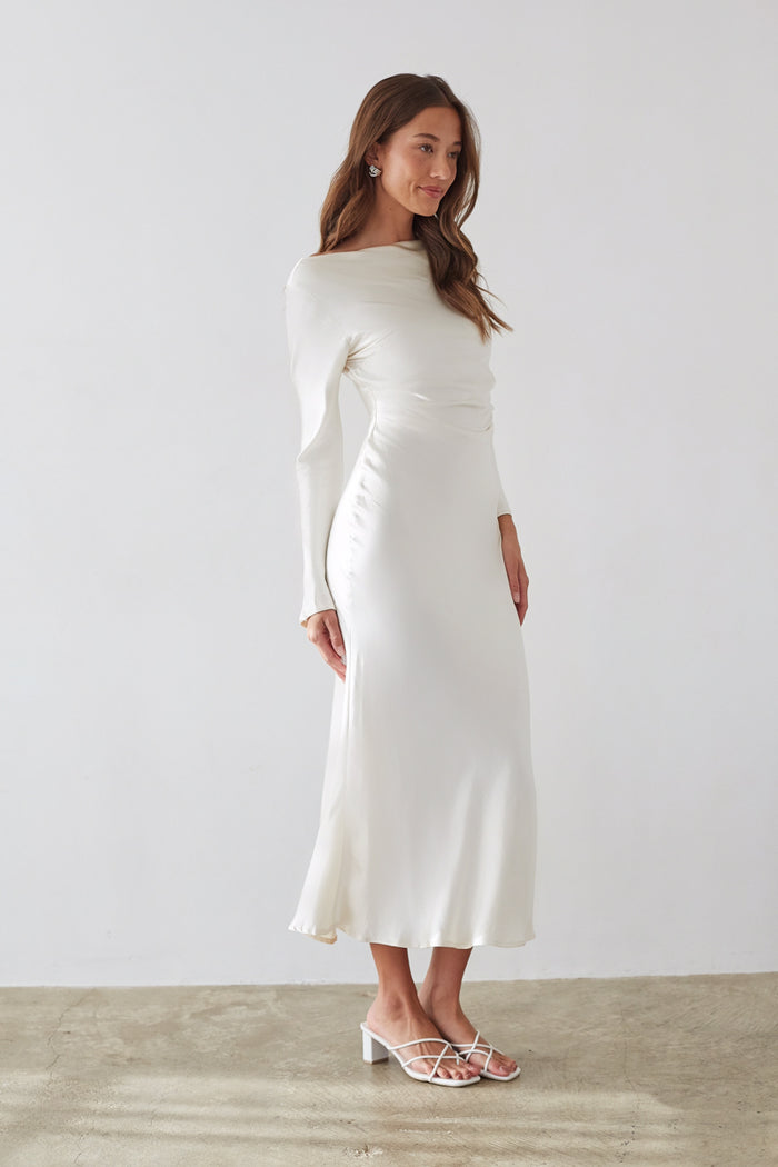 side-image | bridal dress | bachelorette | bachelorette party | bachelorette dress | party dress | satin party dress | vacation white maxi dress | date night dress | anniversary dress | white anniversary dress