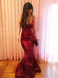 Spaghetti Straps Burgundy Mermaid Prom Dress, Burgundy Mermaid Prom Dress Graduation Dress, Formal Dresses