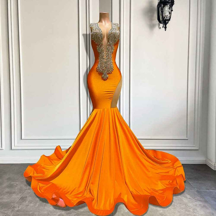 Sparkly Orange Mermaid Prom Dress for Glamorous Evening Events