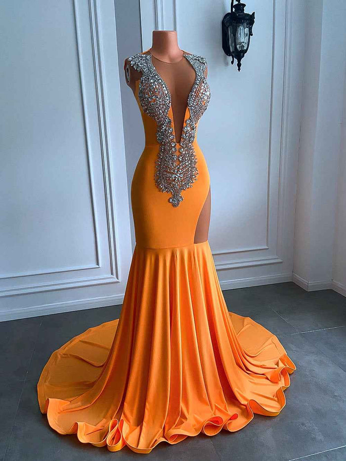 Sparkly Orange Mermaid Prom Dress for Glamorous Evening Events