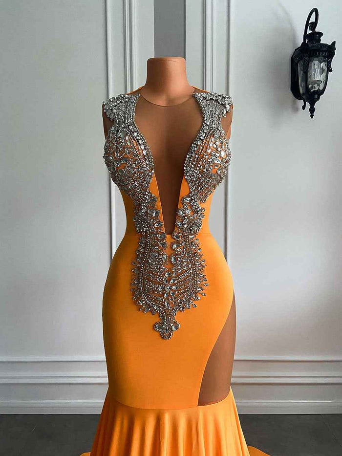Sparkly Orange Mermaid Prom Dress for Glamorous Evening Events