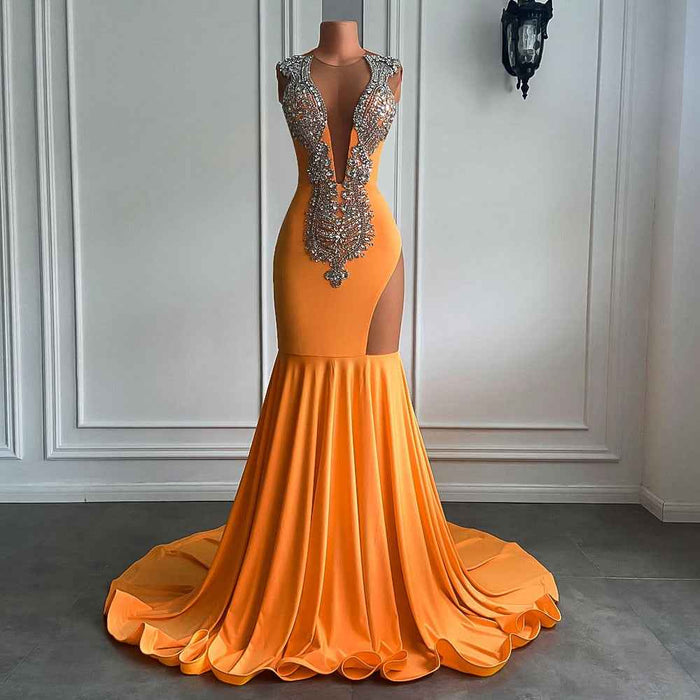 Sparkly Orange Mermaid Prom Dress for Glamorous Evening Events