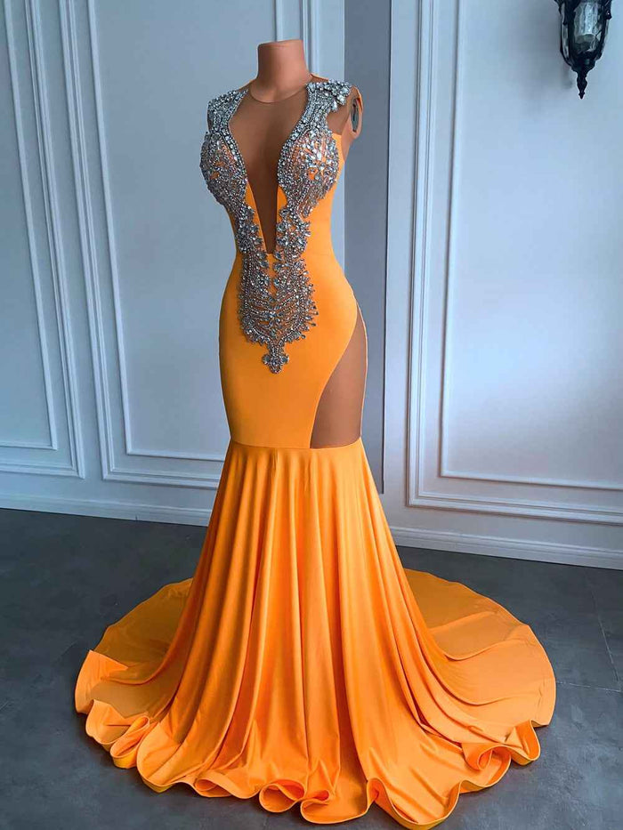 Sparkly Orange Mermaid Prom Dress for Glamorous Evening Events