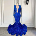 Sparkly Royal Blue Sequin Long Sleeve Prom Dress