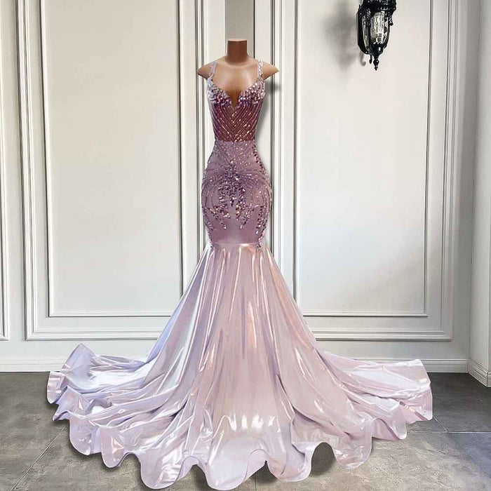 Sparkly White Mermaid Prom Dress with Sheer Top for Stunning Elegance