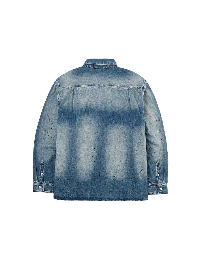 Splash Ink Seagull Print Regular Fit Denim Shirt