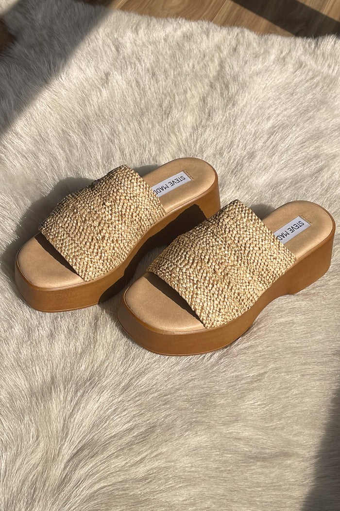 raffia platform slip on sandals