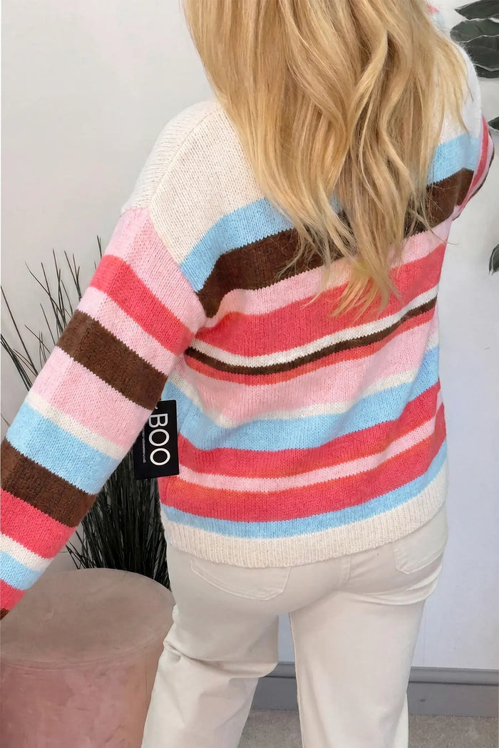 Striped Colorblock Drop Shoulder Cardigan – Pink Stripe