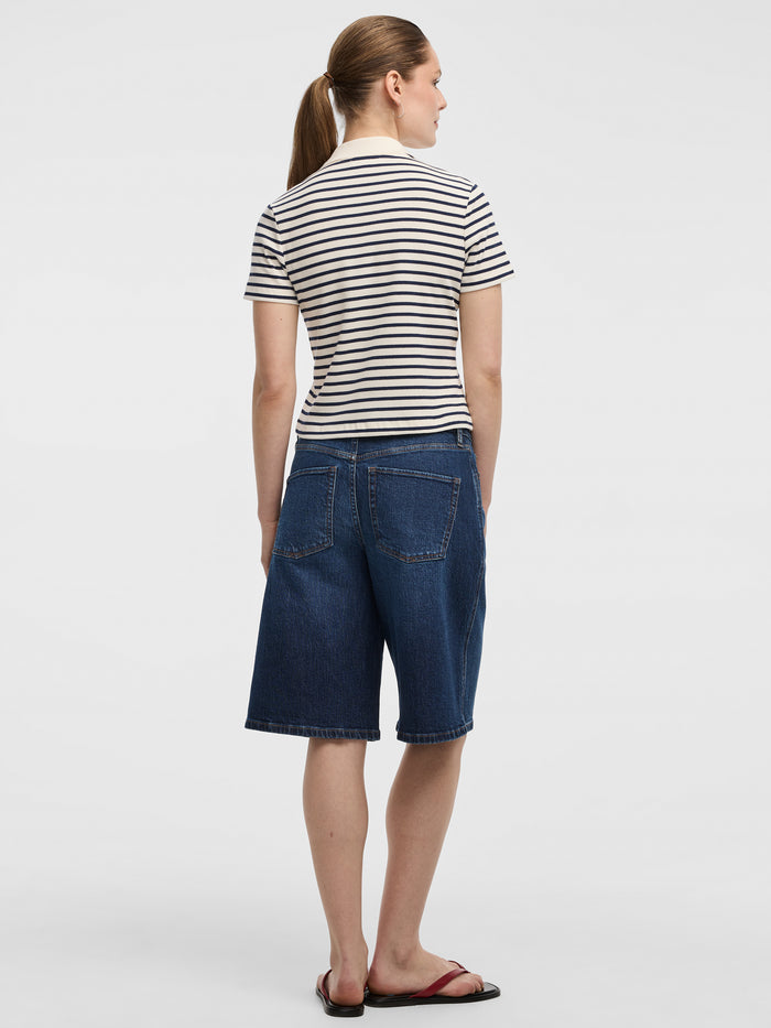 Striped Short-Sleeve Polo Sweater