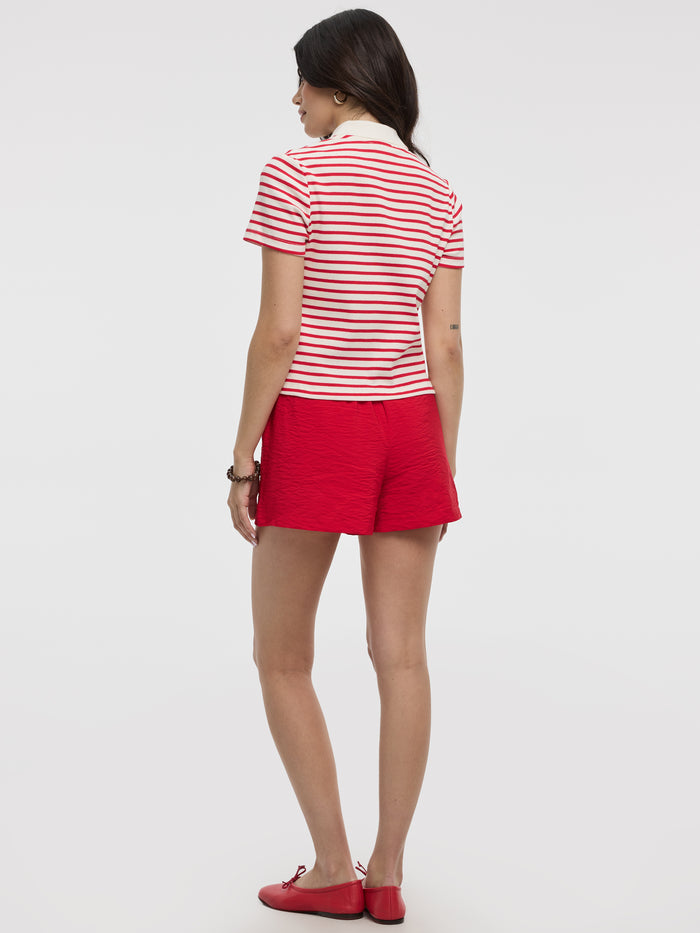 Striped Short-Sleeve Polo Sweater