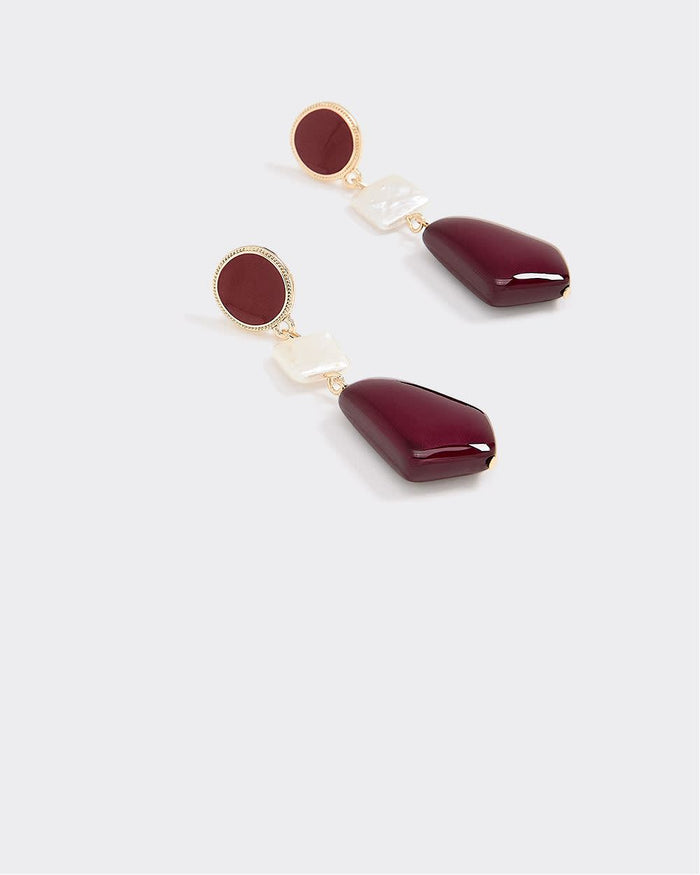 Stud Earrings with Pearl and Acrylic Pendants