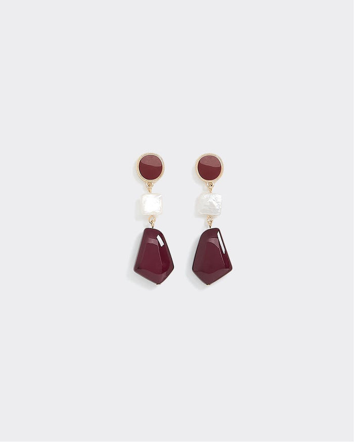 Stud Earrings with Pearl and Acrylic Pendants