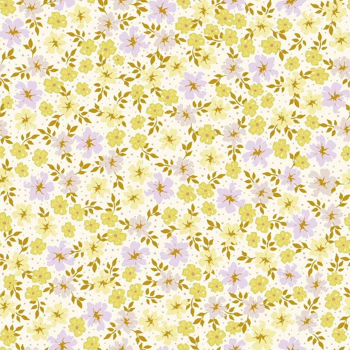 Suzanne Flowers Yellow & Llila - Family Fabrics B.V.