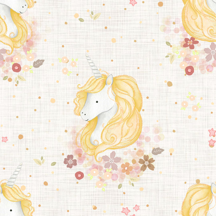 Sweet unicorn Yellow Linen - Family Fabrics B.V.