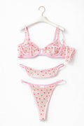 Sweetheart Mesh Lingerie Set – Pink Sheer Heart Print Bra & Thong Set for Women
