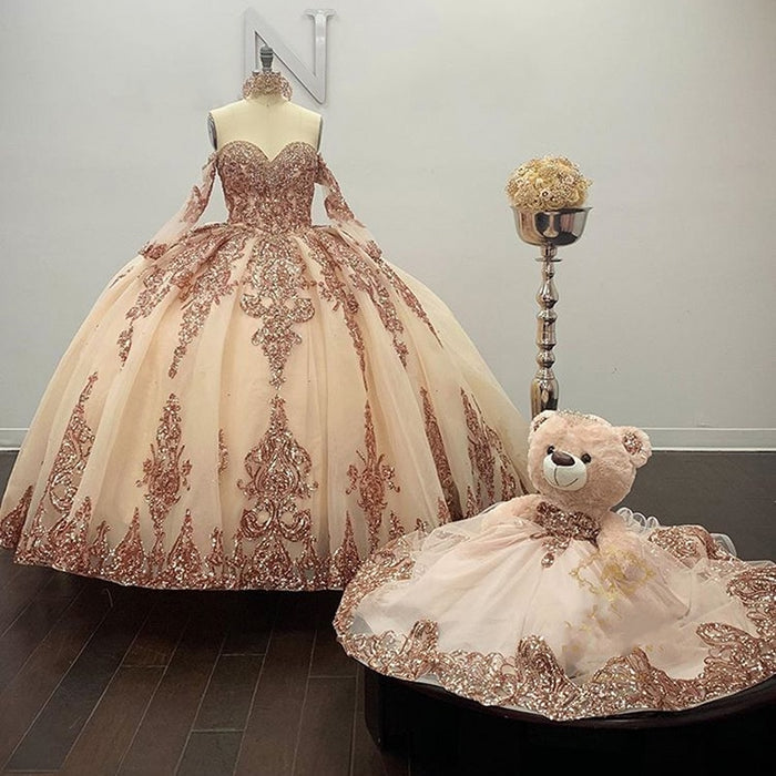 Sweetheart Off Shoulder  Detachable Sleeve Quinceanera Dress - Envious Designs