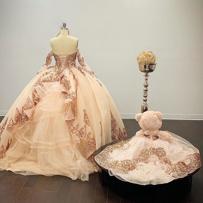 Sweetheart Off Shoulder  Detachable Sleeve Quinceanera Dress - Envious Designs