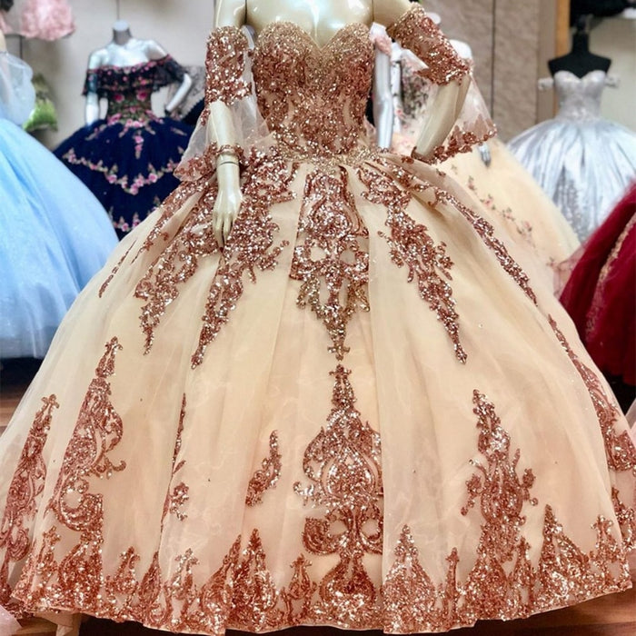 Sweetheart Off Shoulder  Detachable Sleeve Quinceanera Dress - Envious Designs