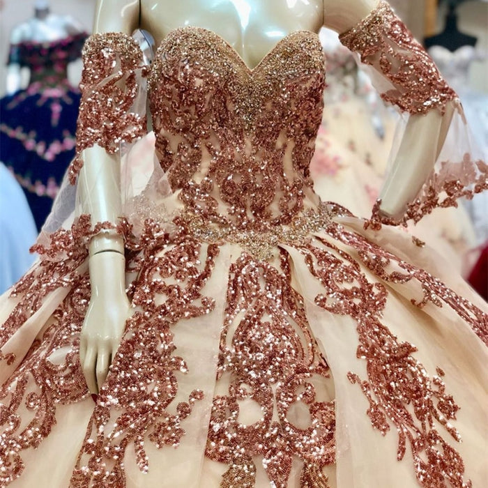Sweetheart Off Shoulder  Detachable Sleeve Quinceanera Dress - Envious Designs