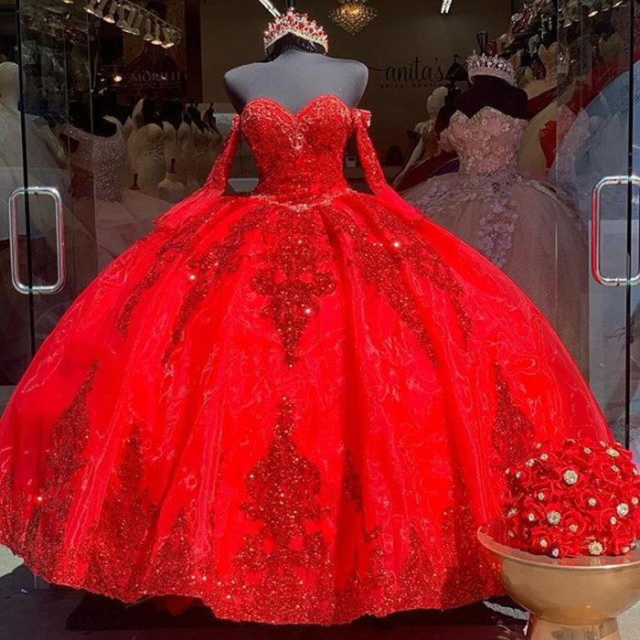 Sweetheart Off Shoulder  Detachable Sleeve Quinceanera Dress - Envious Designs