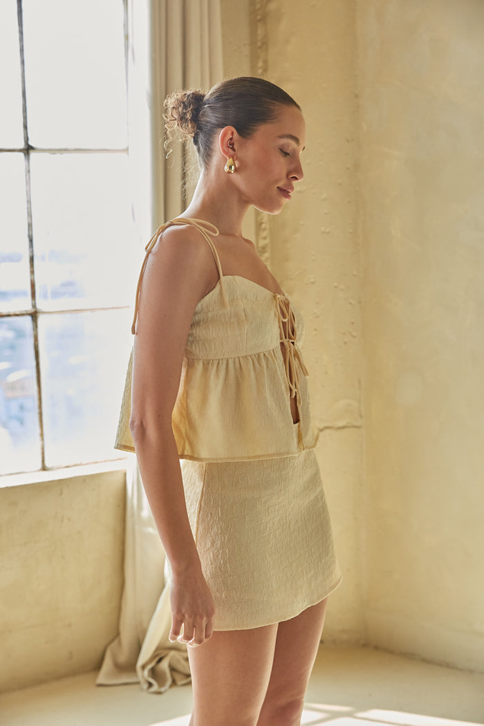 yellow tie front babydoll top