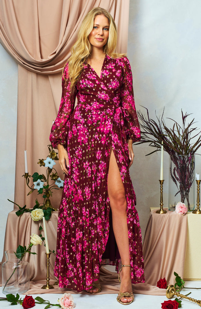 The Blossom Maxi Wrap Dress (Burgundy)