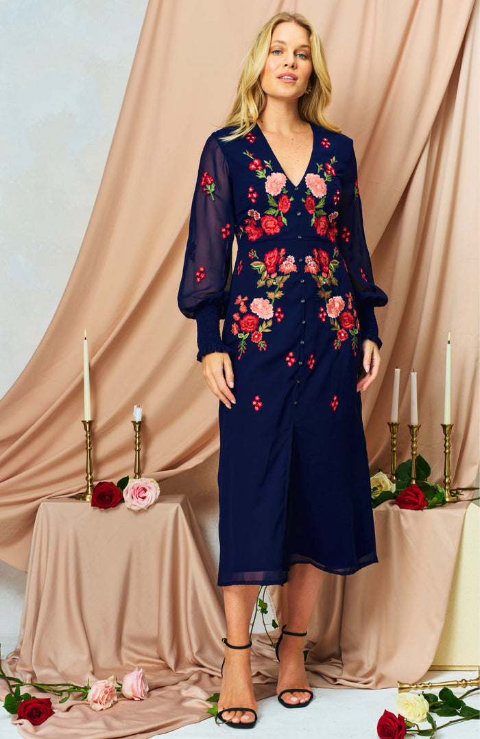 The Jodie Midi Dress (Navy)