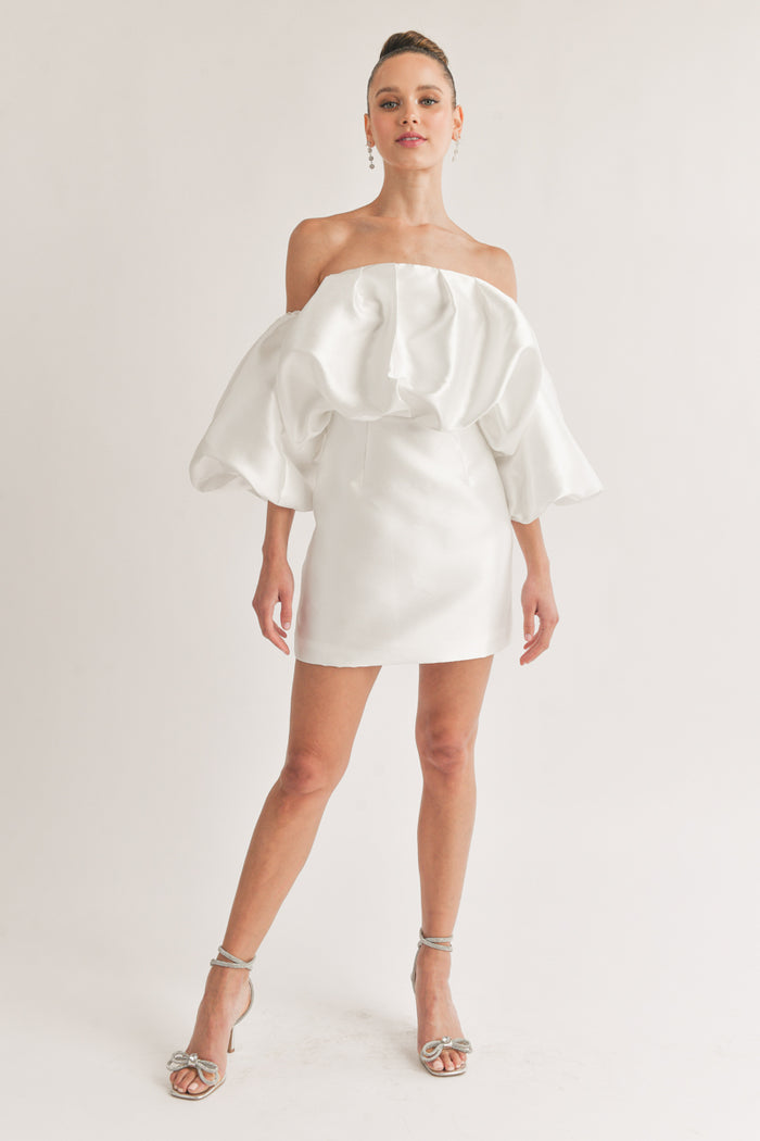 white puff top bodycon mini dress | unique bridal mini dress boutique