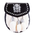 H/D Thistle Embossed Studs Sporran Rabbit Fur - Heritage Of Scotland - RABBIT FUR (WHITE)