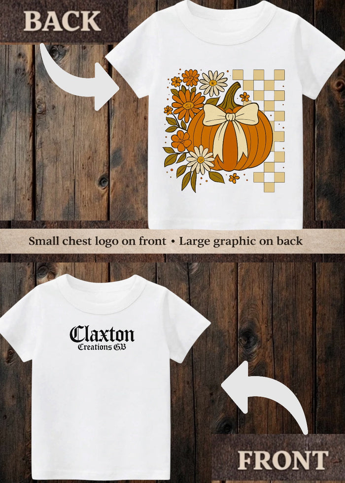 Tiny terror Tee- checkered bow pumpkin🎃 Claxton Creations GB