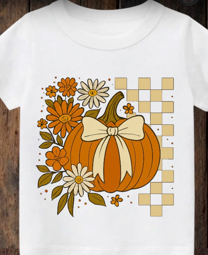 Tiny terror Tee- checkered bow pumpkin🎃 Claxton Creations GB