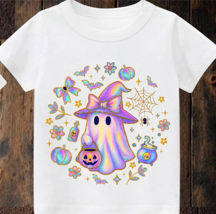 Tiny terror Tee- cute girl 🎀 ghost 👻 Halloween 🎃 #2 Claxton Creations GB