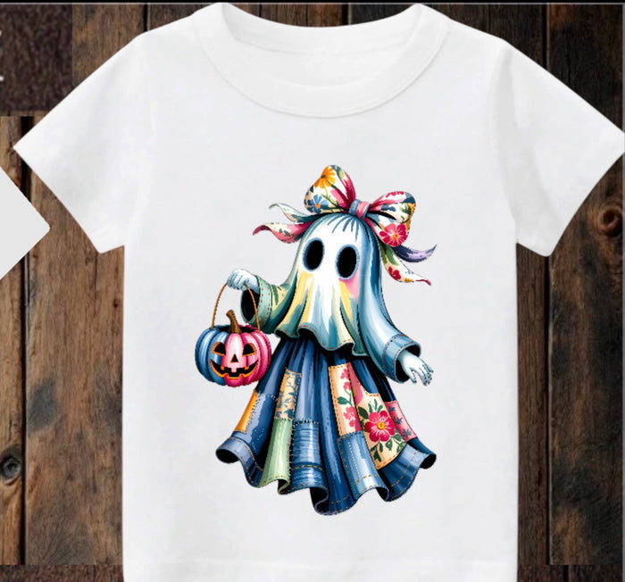 Tiny terror Tee- floral 💐 girlie ghost 👻 patchwork #3 Claxton Creations GB