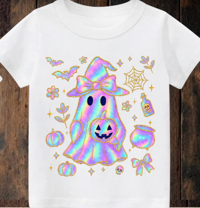 Tiny terror Tee- halloween 🎃 cute oil-spill girl 🎀 ghost 👻 Claxton Creations GB