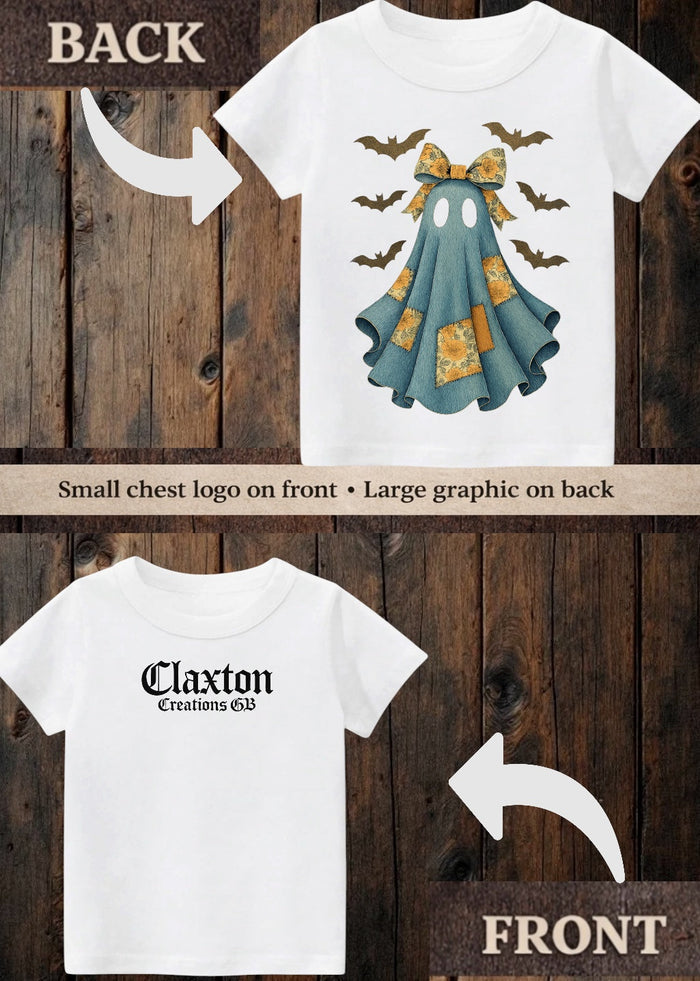 Tiny terror Tee- Halloween patchwork ghost 👻 Claxton Creations GB