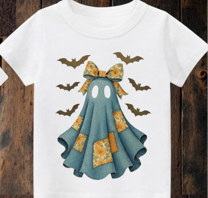 Tiny terror Tee- Halloween patchwork ghost 👻 Claxton Creations GB