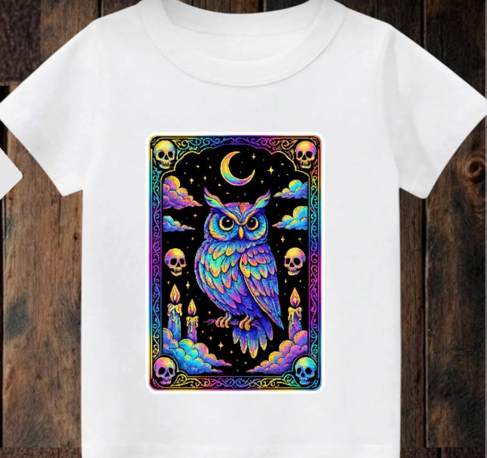 Tiny terror Tee- owl 🦉 oil-spill tarot card Claxton Creations GB