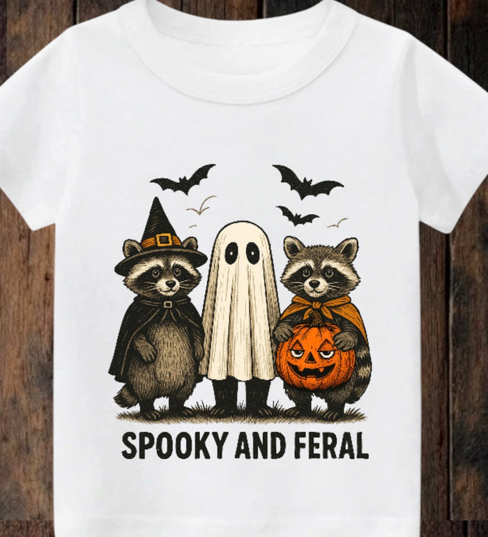 Tiny terror Tee- spooky and feral halloween 🎃 raccoons Claxton Creations GB