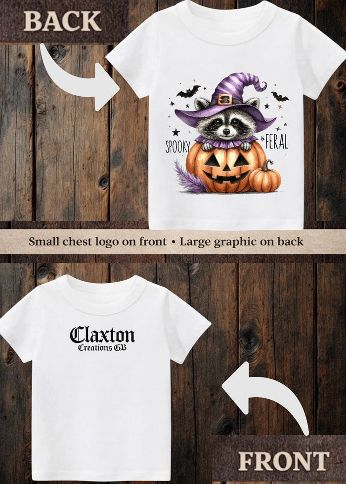 Tiny terror Tee- spooky & Feral 🎃 raccoon Claxton Creations GB