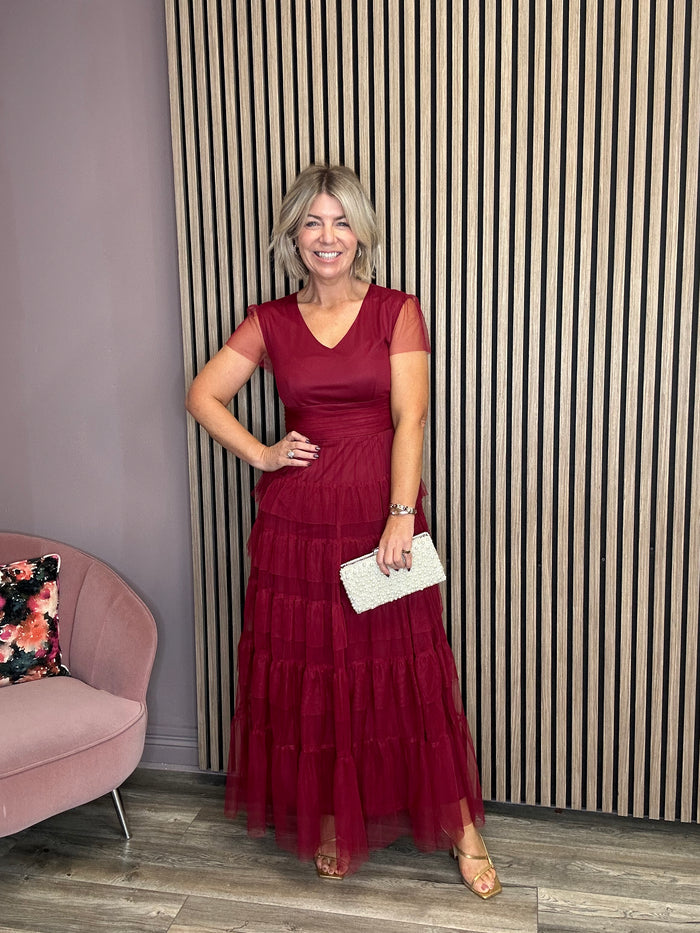 Tropical Maxi Tulle Dress (Burgundy)