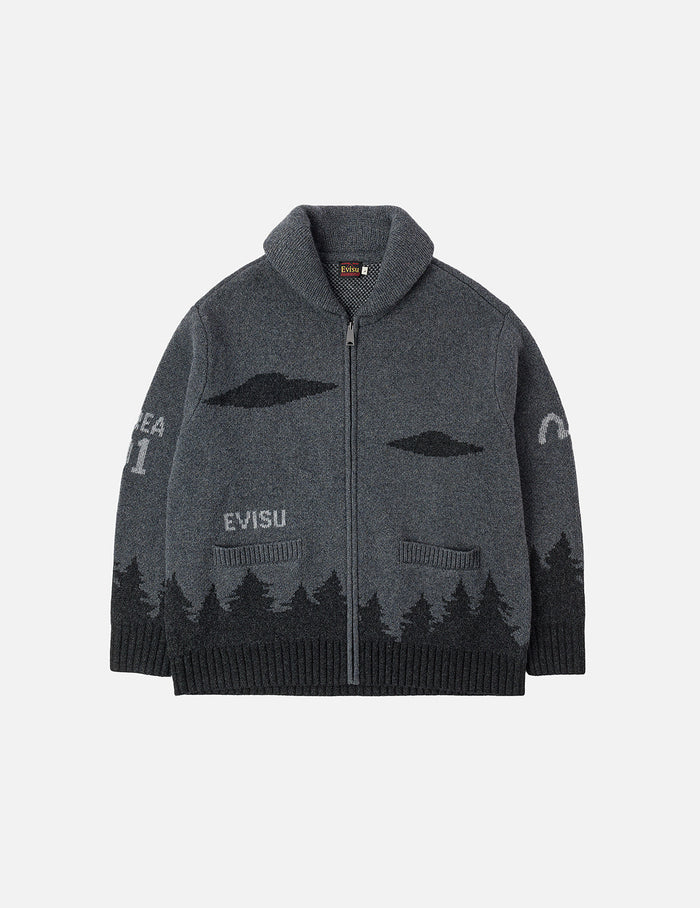 UFO and Cowichan Intarsia Patterns Relax Fit Knitted Sweatshirt