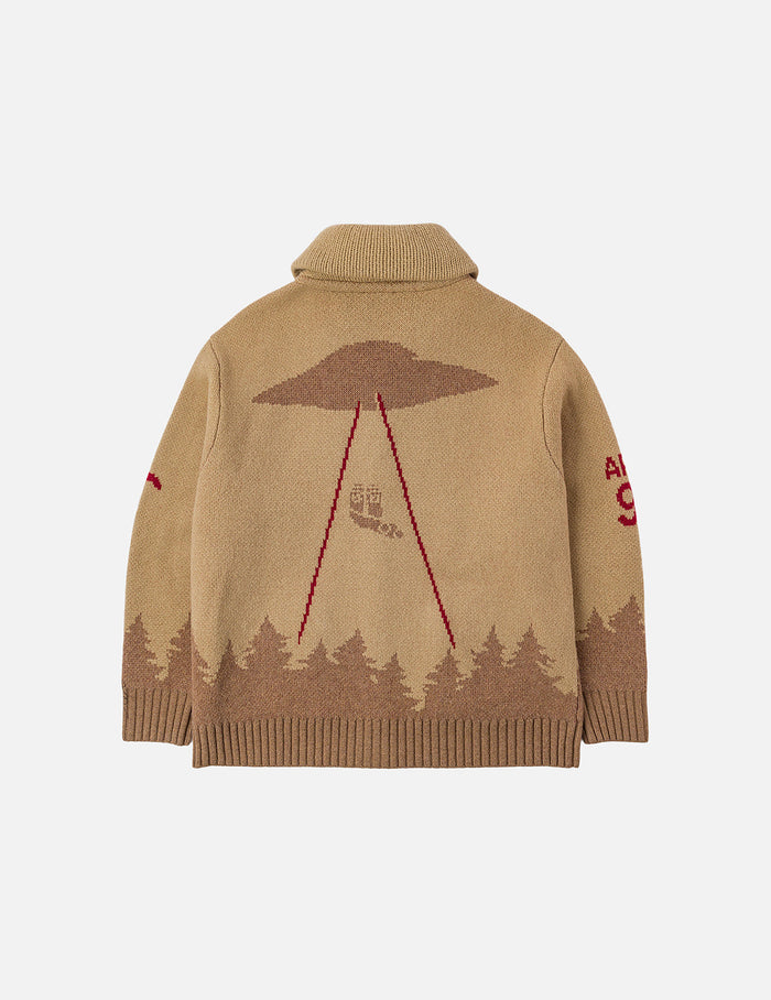 UFO and Cowichan Intarsia Patterns Relax Fit Knitted Sweatshirt